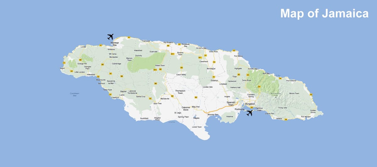 kat jeyografik nan jamaica ayopò yo ak resorts