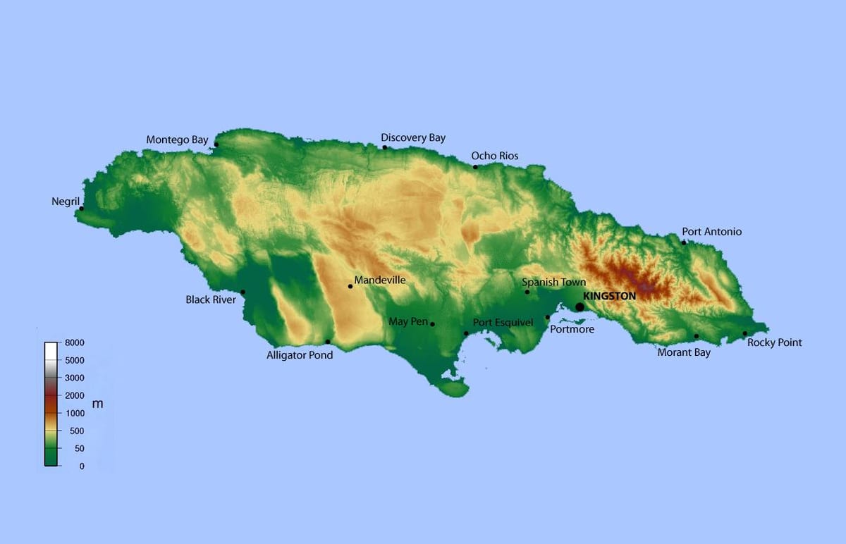 Kat jeyografik nan jamaica elevasyon