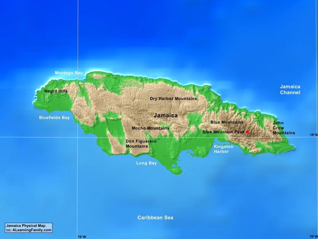 Kat jeyografik nan jamaica mòn