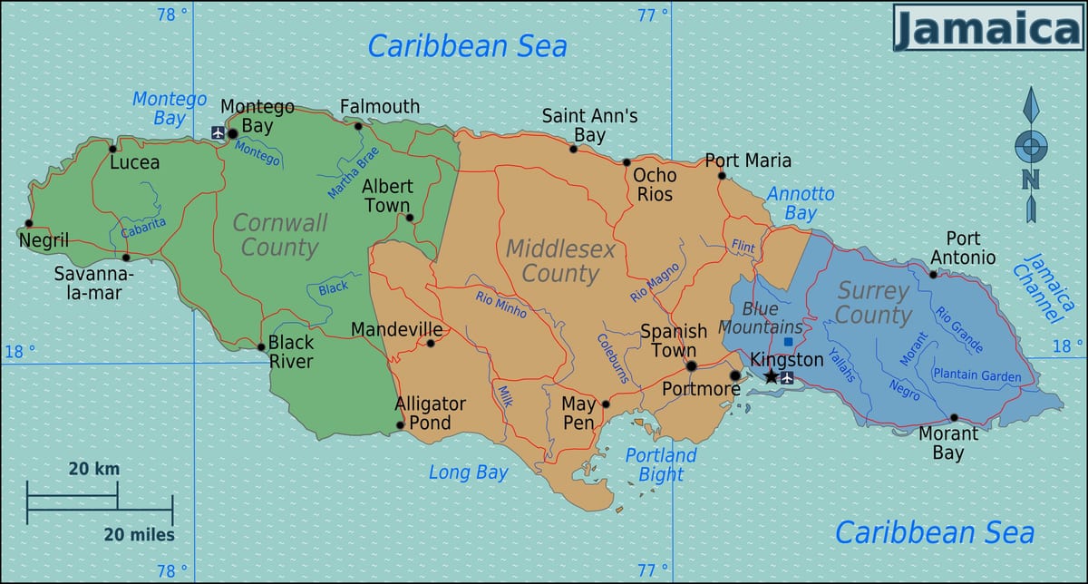 Kat jeyografik nan jamaica rejyon