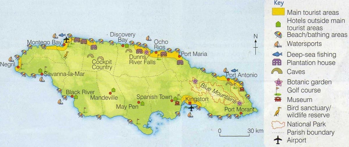 Kat jeyografik nan jamaica ki montre zòn resort