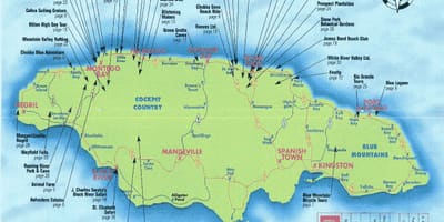 Kat jeyografik nan jamaica montre atraksyon touris